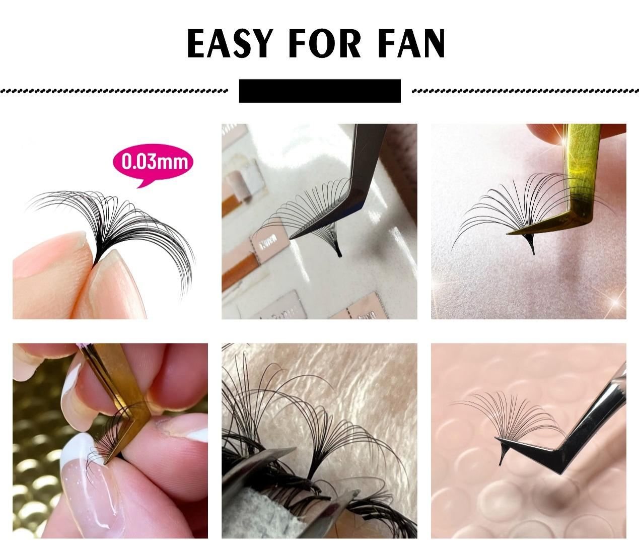 High quality korean materials 0.07 D curl 8-10-12mm mix length camellia eyelash easy fan lash extension vendor  