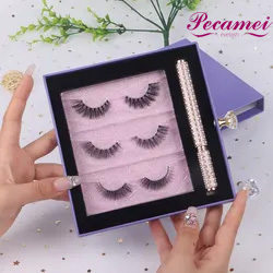 Pecamei Luxury Full Eyelash Strip Lashes Customized Natural Long Mink Bulk Wholesale Human Hair Wimpern Lash False Eyelashes  