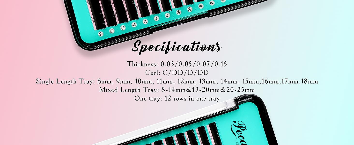 Pecamei Eyelash Extensions 0.05 D Curl 8-14mm Lash Extensions Supplies Individual Lashes Premium Silk Volume & Classic Lash Soft Matte Dark Professional Eyelashes Extension (0.05-D-8-14 Mixed)  