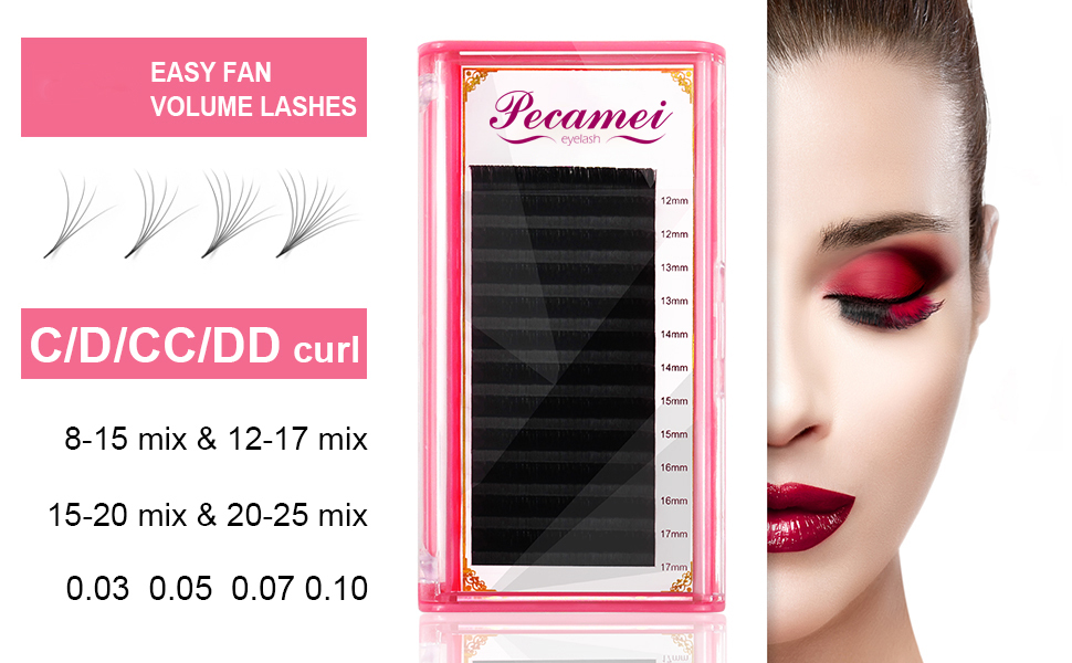 Pecamei Volume Lash Extensions CC-0.05-15-20Mix Easy Fan Volume Lashes 15-20 Mix Length .03. 05 .07 .10 Mega Volume Lash Extensions CC DD Curl Flowering Lash Extensions (CC-0.05,15-20Mix)  