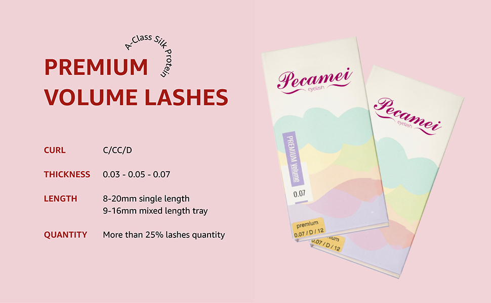 Pecamei PREMIUM - Volume Eyelash Extension 0.03, 0.05, 0.07 Thickness - C/CC/D Curl Mix Length & 9mm to 20mm , Lashes Extensions Professional Supplies - Highest Material (Ultra Soft & Lightweight)  